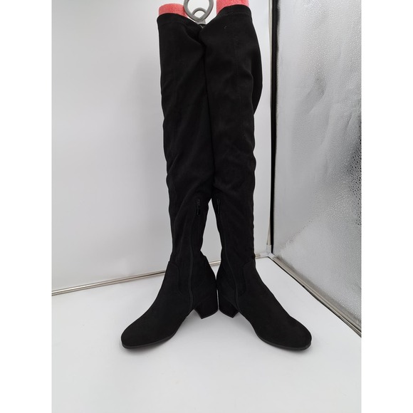 Dream Pairs Black Faux Suede Low Heel Over The Knee Comfort Round Toe Boots 6.5 - Picture 5 of 11